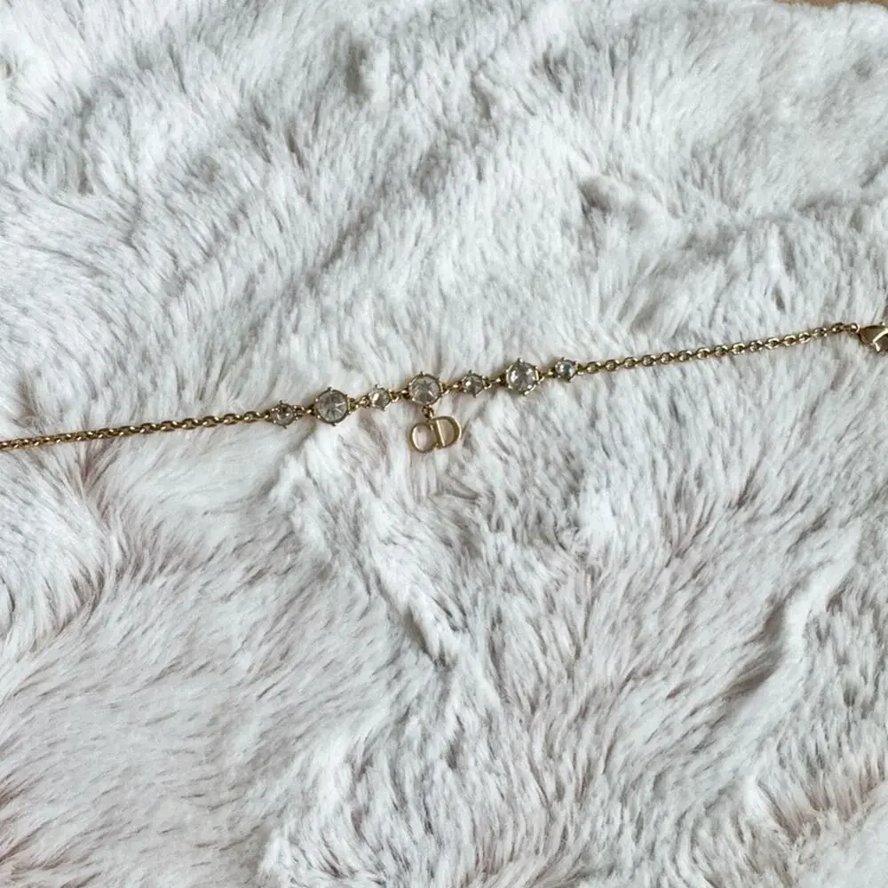 Dior Clair D Lune Crystal Bracelet Gold CD Charm Authentic Minimalist Dainty